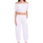 'Cristi' Crochet Hem Side Slit Pants White - Seaspice Resort Wear