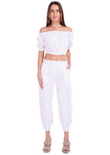 'Cristi' Crochet Hem Side Slit Pants White - Seaspice Resort Wear