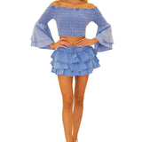 Lana' Shirred Bell Sleeve Top Blue - Seaspice Resort Wear