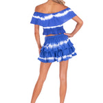 100% Cotton 'Dahlia' Ruffle Mini Skirt Tie Dye Navy