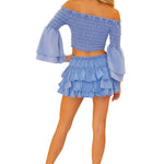 Lana' Shirred Bell Sleeve Top Blue - Seaspice Resort Wear