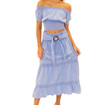 100% Cotton 'Delilah' Shirred Off Shoulder Top Blue