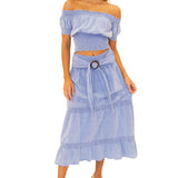 100% Cotton 'Delilah' Shirred Off Shoulder Top Blue
