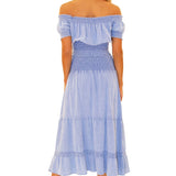 100% Cotton 'Delilah' Shirred Off Shoulder Top Blue