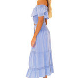 100% Cotton 'Delilah' Shirred Off Shoulder Top Blue