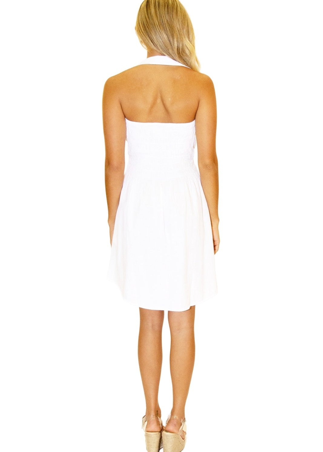 100% Cotton 'Dominique' Button Detail Dress White