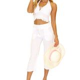 'Eliza' Tassel Trim Halter Top White