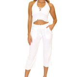'Eliza' Tassel Trim Halter Top White