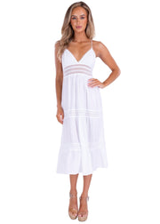 'Elliana' Tiered Midi Dress White
