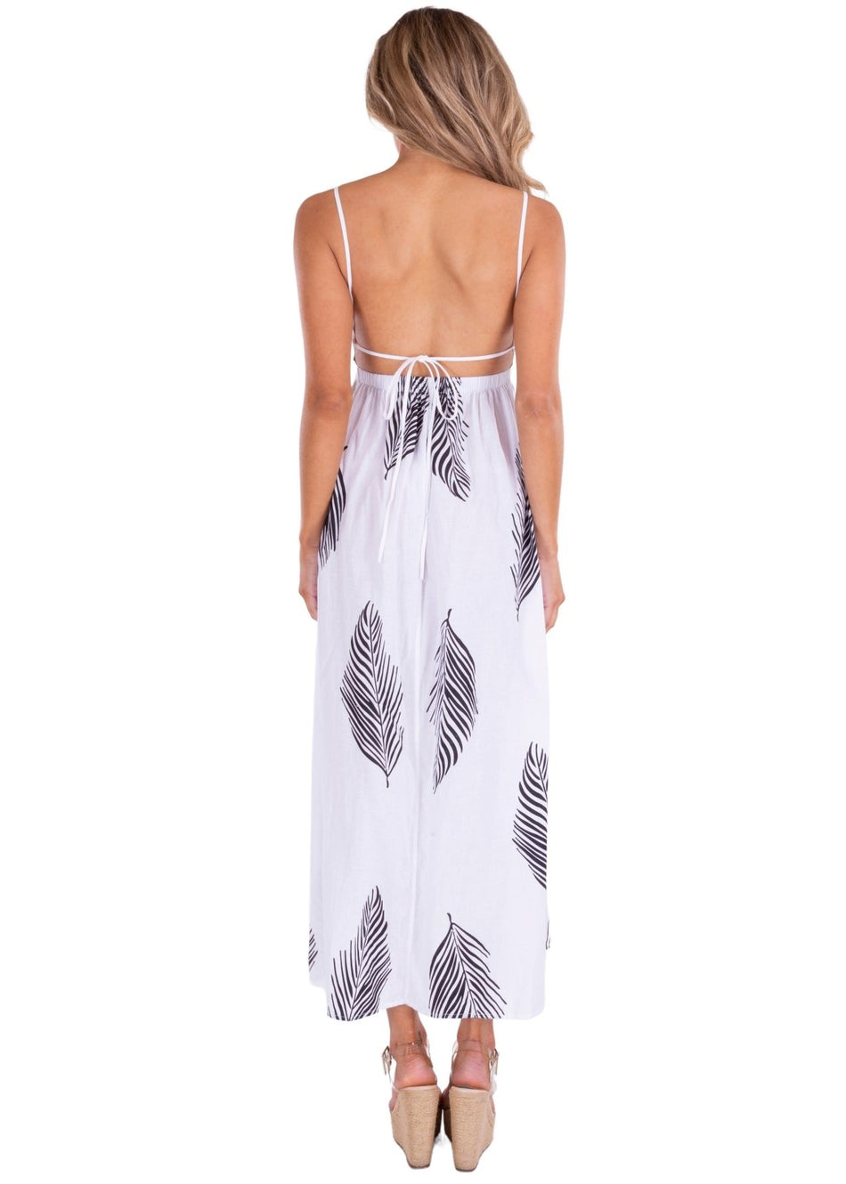 'Emilia' Palm Print Maxi Dress White