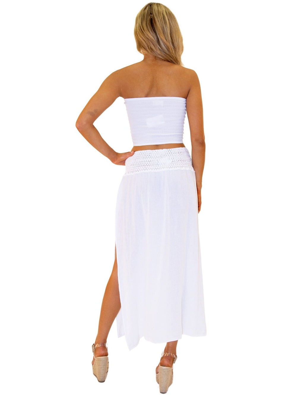 'Galia' High Split Skirt White