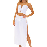 'Galia' High Split Skirt White
