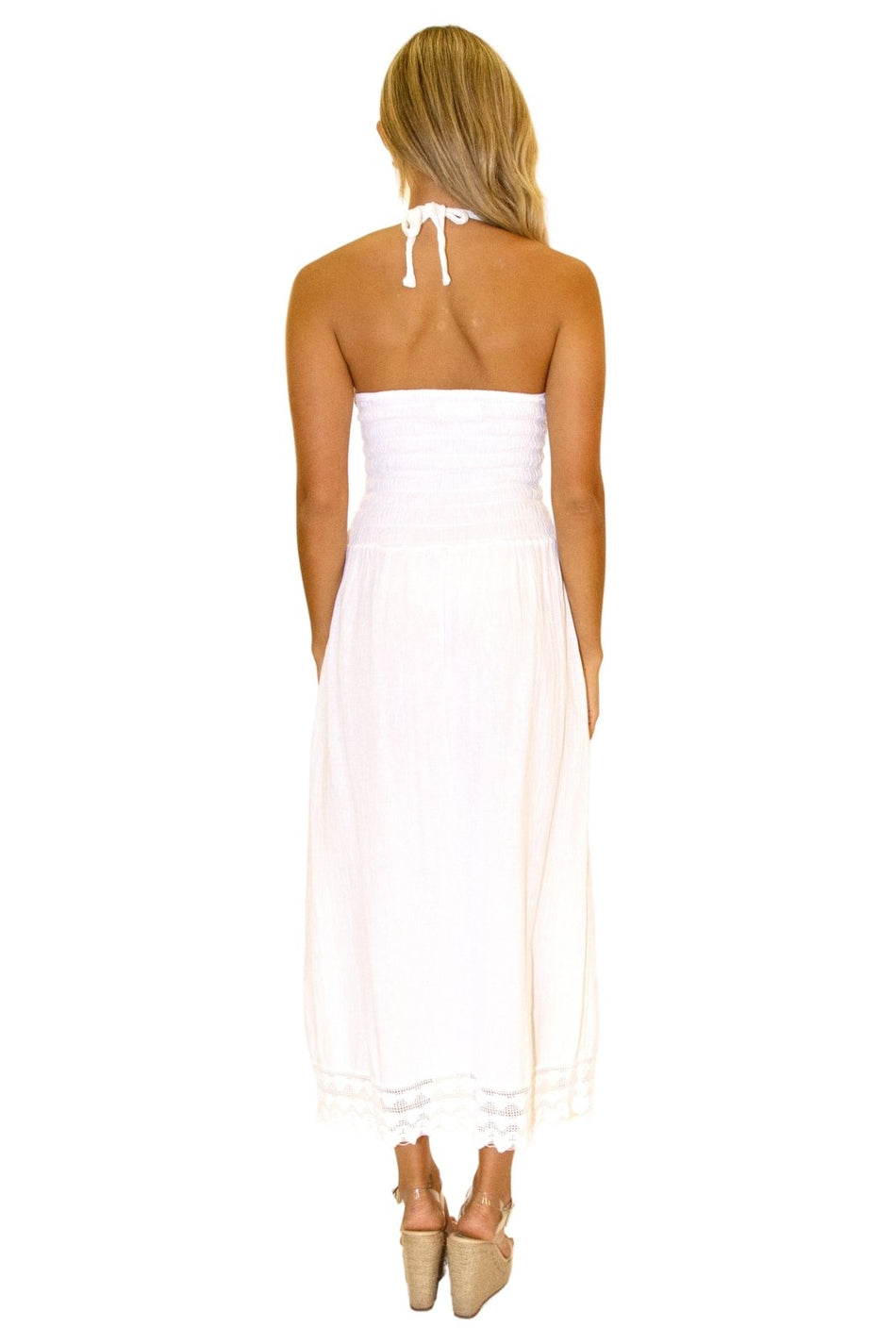100% Cotton 'Grace' Halter Maxi Dress White