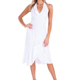 'Harmony' Ruffle Trim Midi Dress White