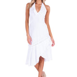 'Harmony' Ruffle Trim Midi Dress White