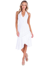 'Harmony' Ruffle Trim Midi Dress White