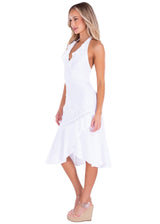 'Harmony' Ruffle Trim Midi Dress White
