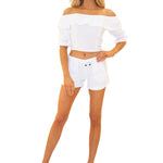 100% Cotton 'Jane' Half Sleeve Top White