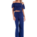100% Cotton 'Joy' Off Shoulder Top Navy