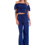 100% Cotton 'Joy' Off Shoulder Top Navy