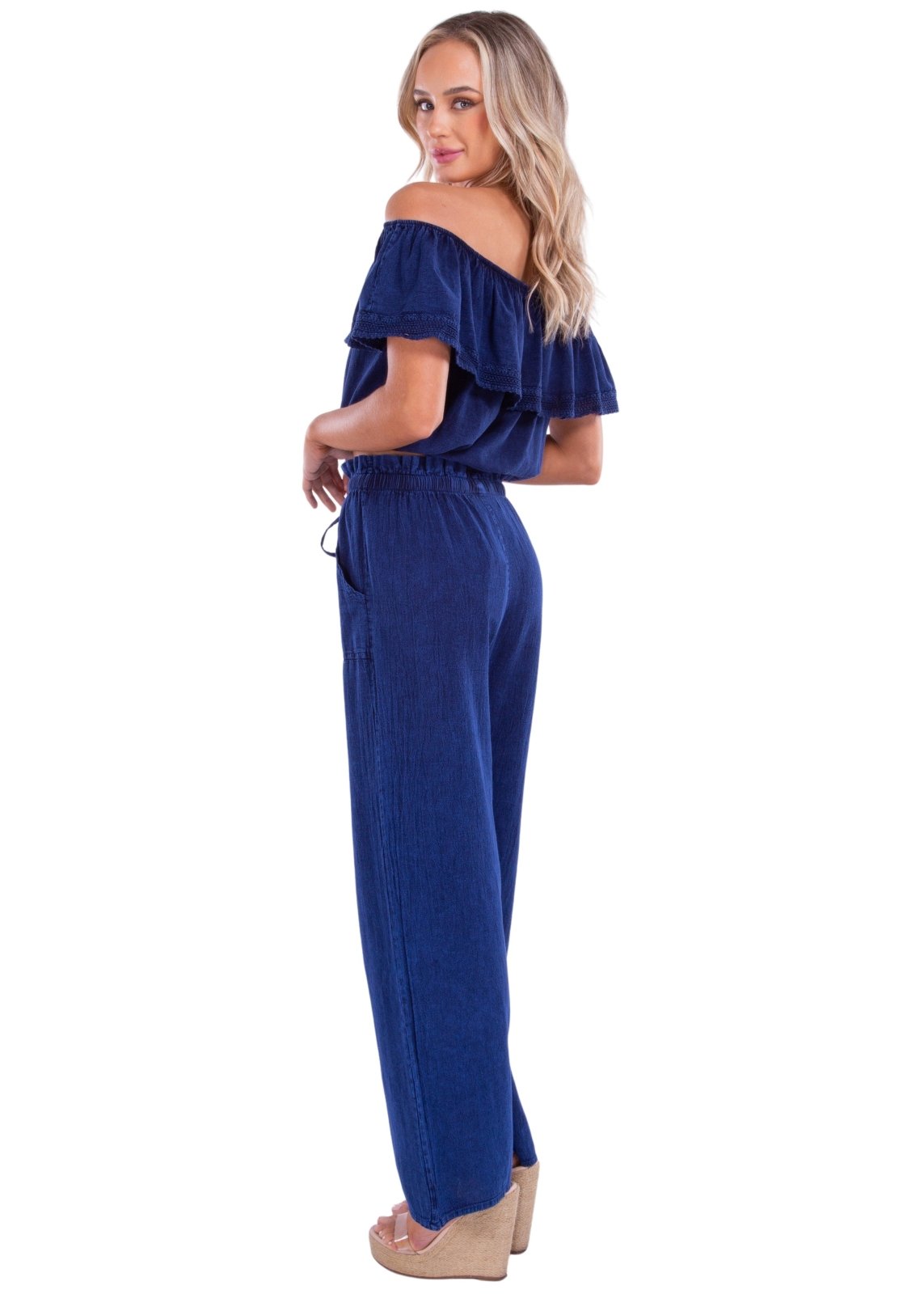 100% Cotton 'Joy' Off Shoulder Top Navy