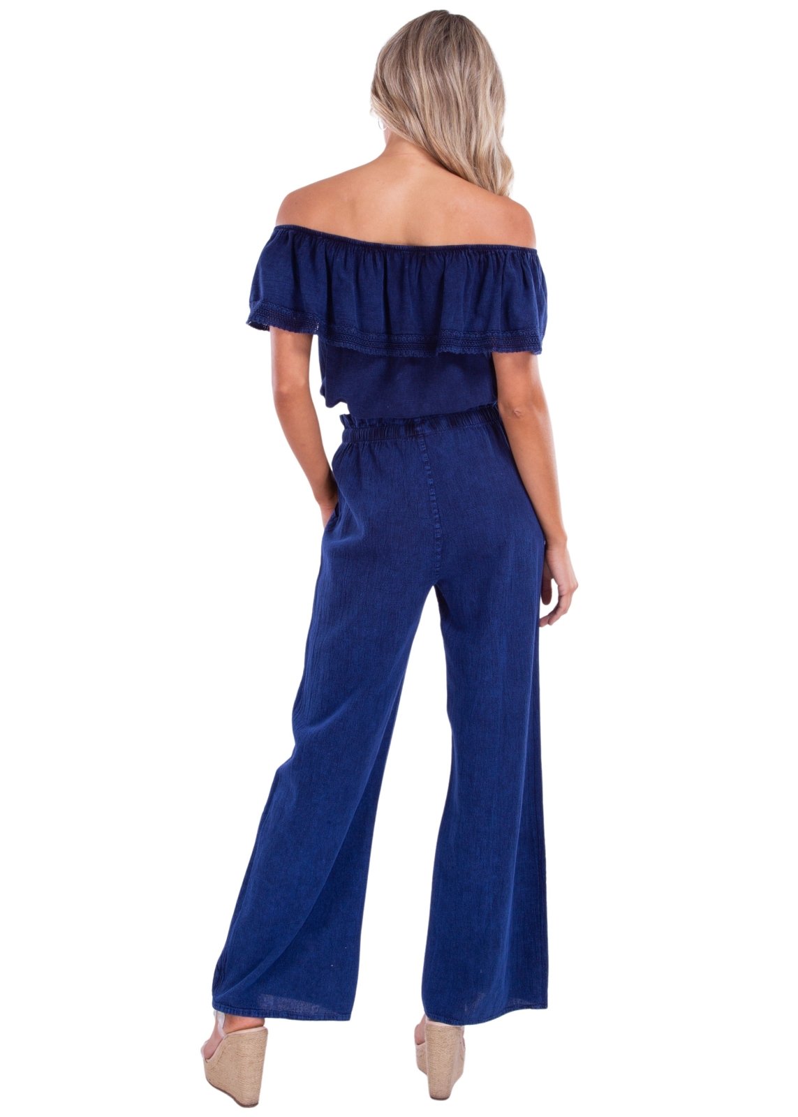 100% Cotton 'Joy' Off Shoulder Top Navy