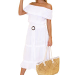 100% Cotton 'Juliette' Belted Midi Skirt White