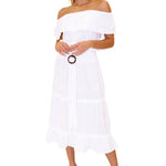 100% Cotton 'Juliette' Belted Midi Skirt White