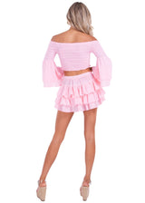 Lana' Shirred Bell Sleeve Top Baby Pink - Seaspice Resort Wear