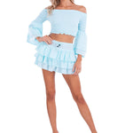 Lana' Shirred Bell Sleeve Top Baby Turquoise - Seaspice Resort Wear