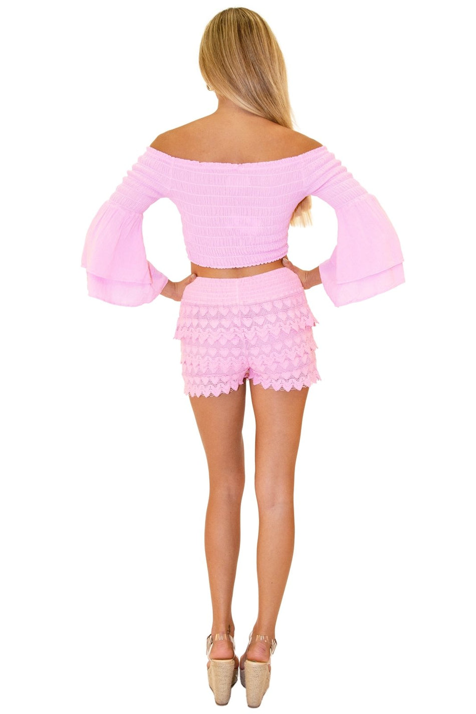 Lana' Shirred Bell Sleeve Top Pink - Seaspice Resort Wear