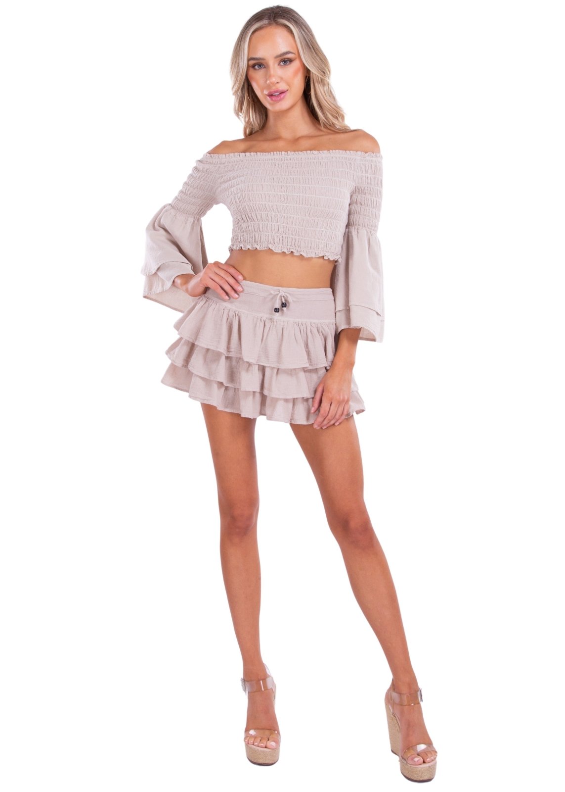 Lana' Shirred Bell Sleeve Top Baby Beige - Seaspice Resort Wear