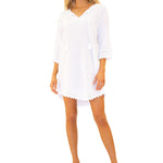 'Leah' Crochet Trim Tunic Cover-Up White - Seaspice Resort Wear