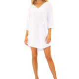 'Leah' Crochet Trim Tunic Cover-Up White - Seaspice Resort Wear