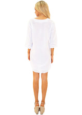 'Leah' Crochet Trim Tunic Cover-Up White - Seaspice Resort Wear