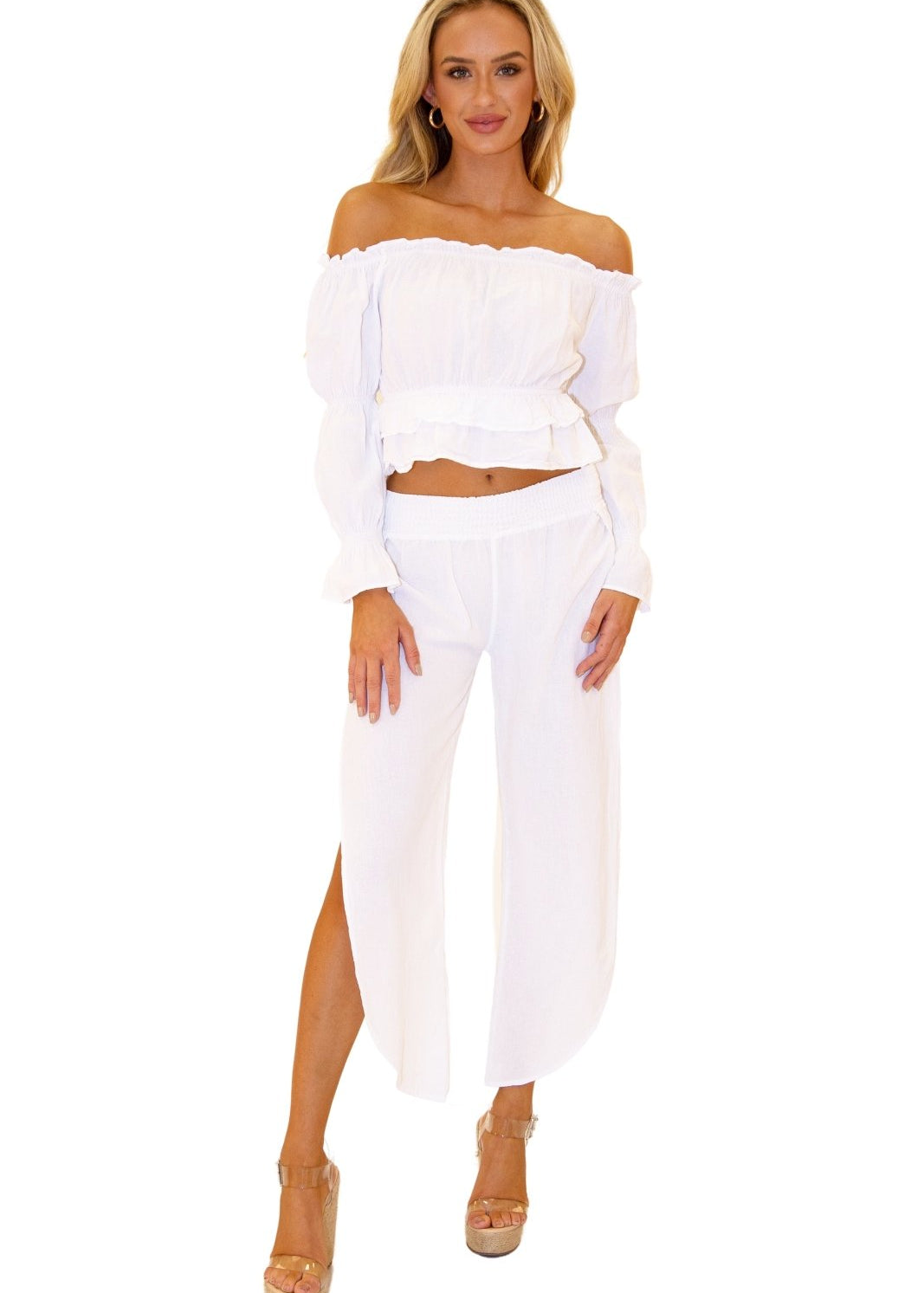 'Lexi' Puffed Sleeve Top White - Seaspice Resort Wear