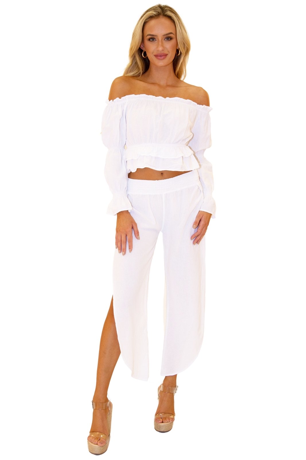 'Lexi' Puffed Sleeve Top White - Seaspice Resort Wear