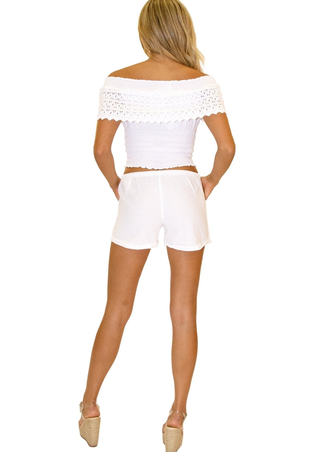 100% Cotton 'Liane' Low Rise Shorts White - Seaspice Resort Wear