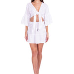'Liv' Tie-Front Flare Sleeve Top White - Seaspice Resort Wear