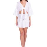 'Liv' Tie-Front Flare Sleeve Top White - Seaspice Resort Wear