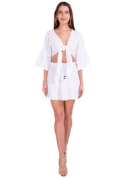 'Liv' Tie-Front Flare Sleeve Top White - Seaspice Resort Wear