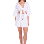 'Liv' Tie-Front Flare Sleeve Top White - Seaspice Resort Wear