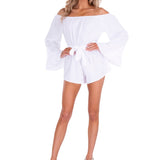 'Lizzie' Off Shoulder Romper White - Seaspice Resort Wear