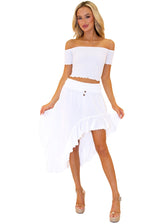 100% Cotton 'Lola' Off-Shoulder Crop Top White - Seaspice Resort Wear
