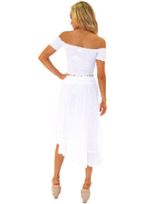 100% Cotton 'Lola' Off-Shoulder Crop Top White - Seaspice Resort Wear