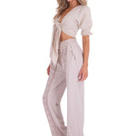 'Lucy' Tie Front Crop Top Baby Beige - Seaspice Resort Wear