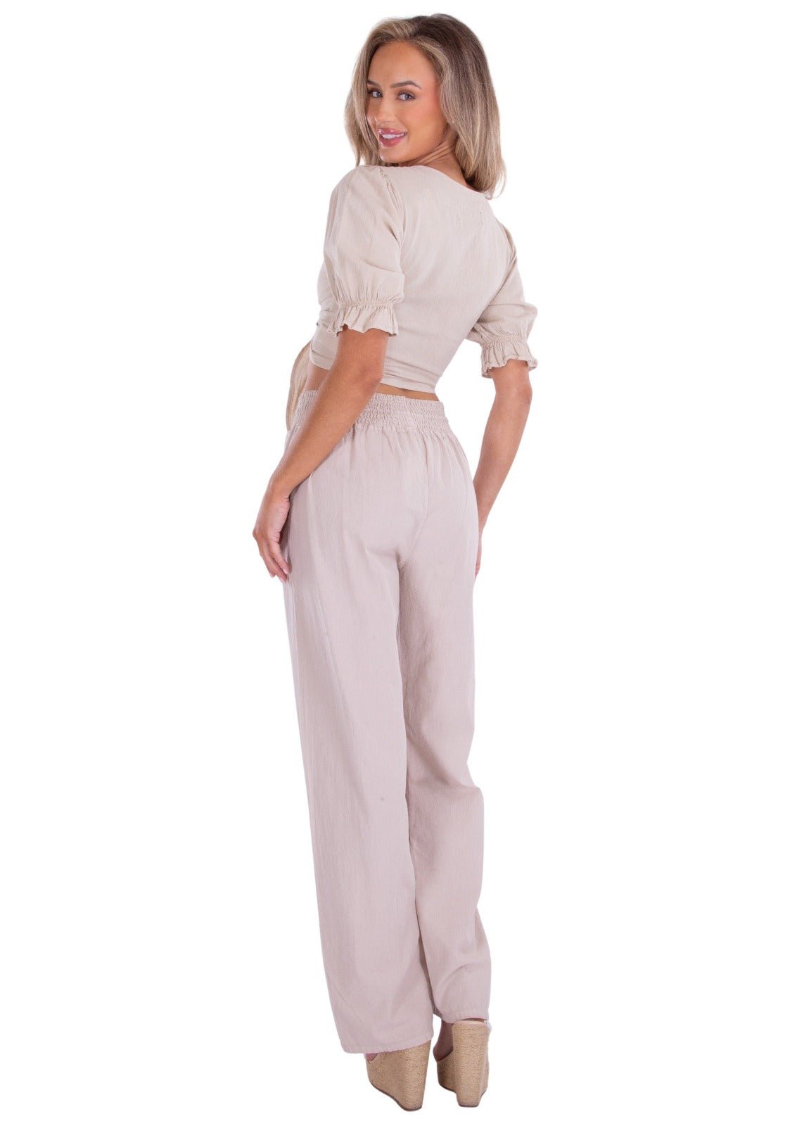 'Lucy' Tie Front Crop Top Baby Beige - Seaspice Resort Wear