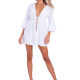 'Lulu' Tie-Front Cover-Up White - Seaspice Resort Wear
