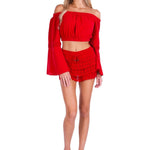 Lyla' Bell Sleeve Top Red - Seaspice Resort Wear