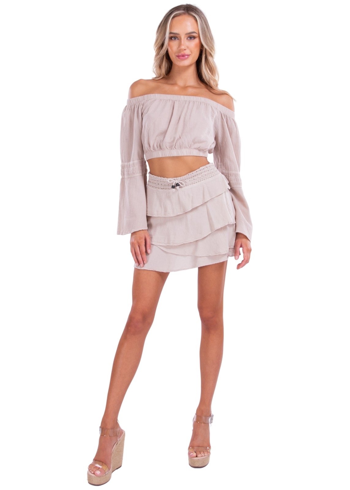Lyla' Bell Sleeve Top Baby Beige - Seaspice Resort Wear